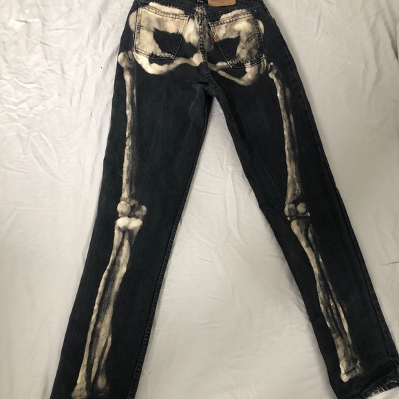 Vintage Black Levis jeans 634 Orangetag y2k handpainted  skeleton bleach design - Picture 1 of 6